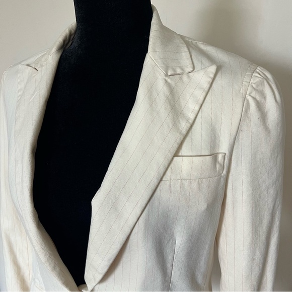 Theory Cream Pinstripe Tailored Womens Open Blazer Career Light Academia Size 10 - Picture 2 of 9